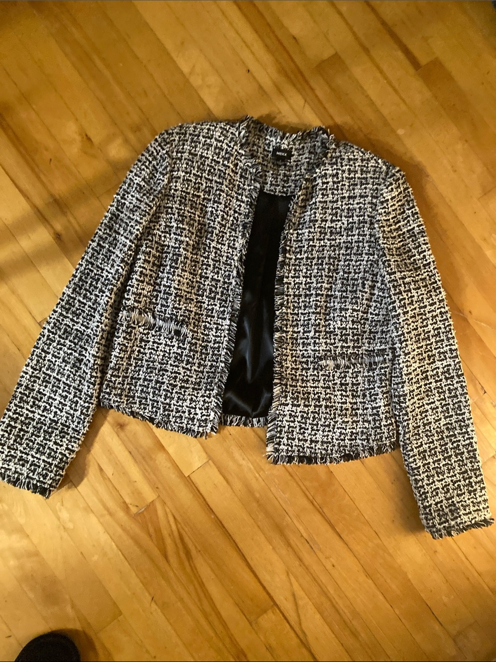 Mexx Black and White Tweed Boxy Blazer